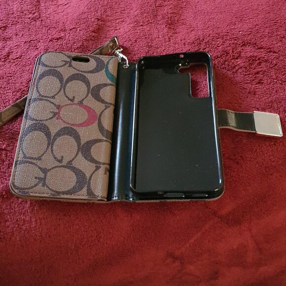 COACH iPhone X XS Folio Case Signature Canvas Wallet Cover Card Slots - Picture 2 of 4